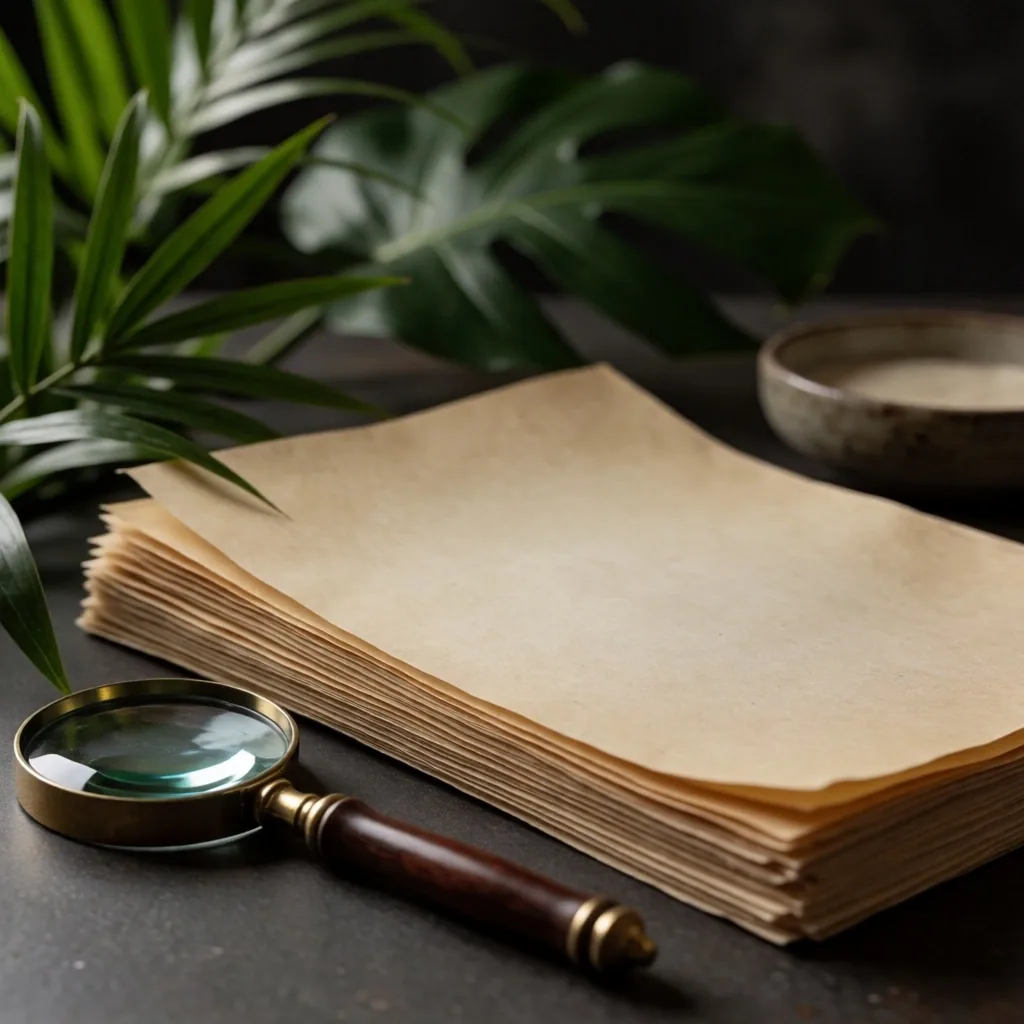 Editorial review desk with botanical specimens