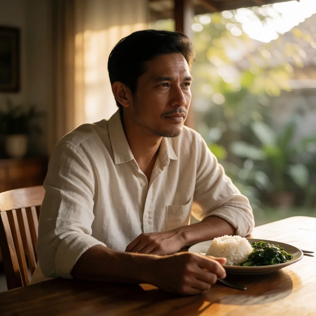 Indonesian man at morning meal
