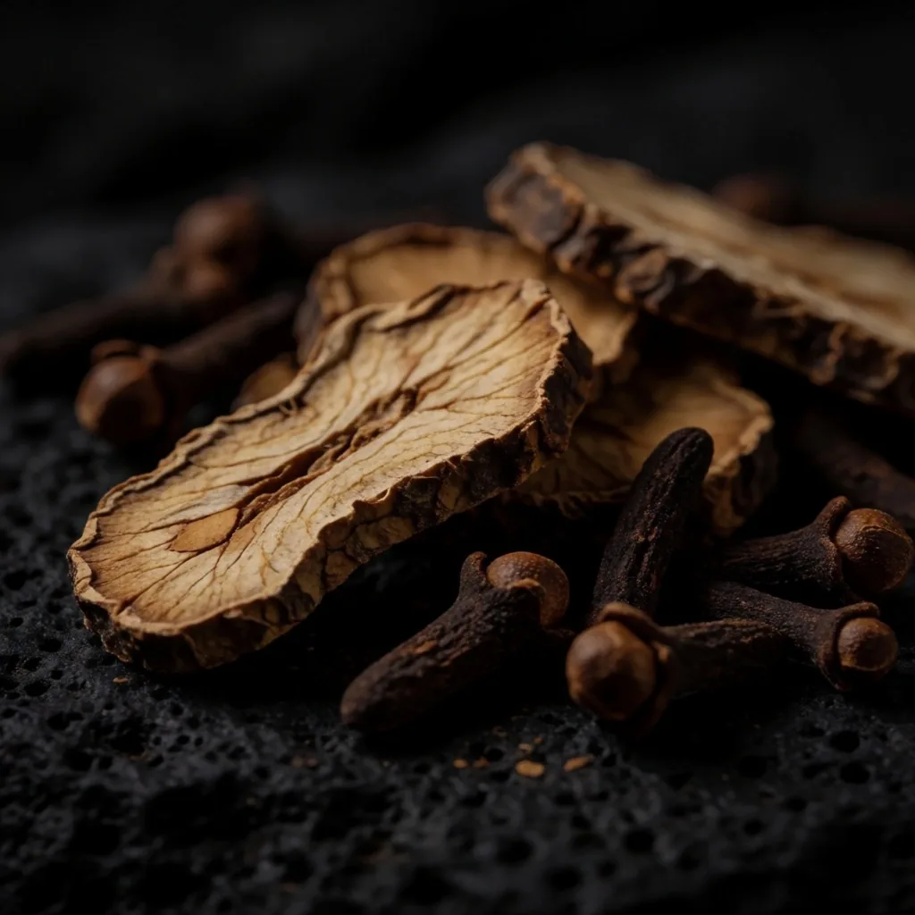 Indonesian botanical ingredients on dark surface