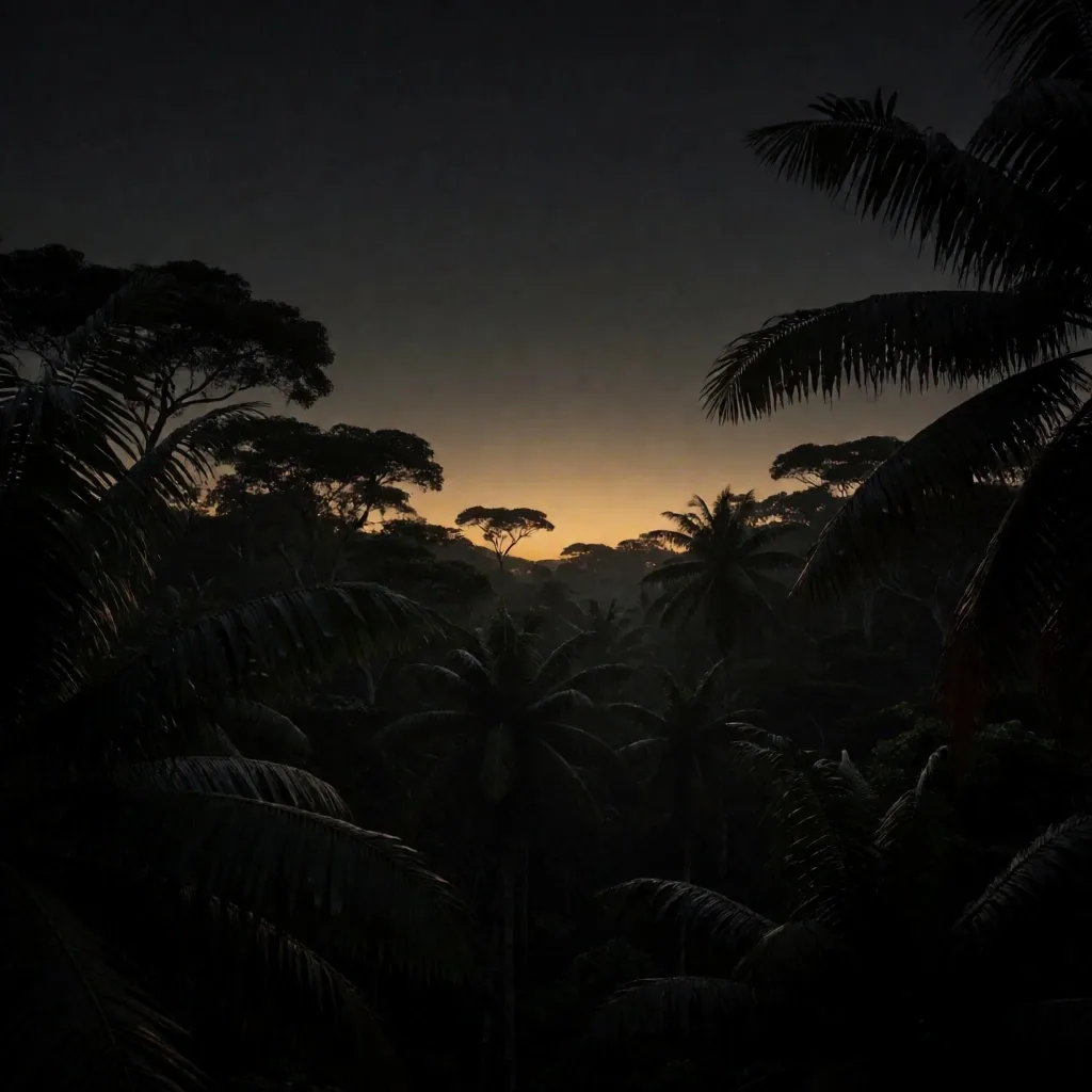 Indonesian forest canopy at dusk