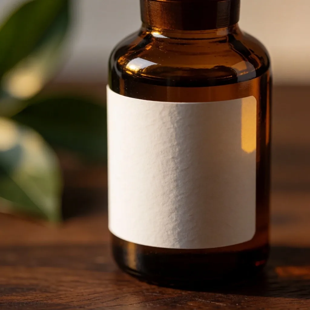 Supplement bottle on teak surface